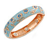 Light Blue Enamel Floral Copper Magnetic Hinged Bangle Bracelet with Six Magnets - 19cm L