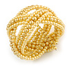 Wide Light Yellow Glass Bead Plaited Flex Cuff Bracelet - Adjustable