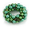 Solid Chunky Green Glass Bead, Sea Shell Nuggets Flex Bracelet - 18cm L