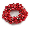 Solid Chunky Red Glass Bead, Sea Shell Nuggets Flex Bracelet - 18cm L