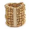 Wide Wooden Bead Flex Bracelet In Natural - 19cm L - Adjustable