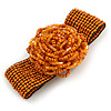 Statement Beaded Flower Stretch Bracelet In Burnt Orange - 18cm L - Adjustable