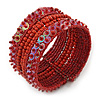 Bohemian Beaded Cuff Bangle with Sequin (Red) - Adjustable