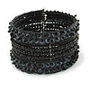 Bohemian Beaded Cuff Bangle with Sequin (Black) - Adjustable