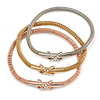 Set Of 3 Mesh Flex Bracelets with Crystal Cross Element in Gold/ Silver/ Rose Gold - 19cm L