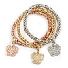 Set Of 3 Thick Mesh Flex Bracelets with Butterfly Charm in Gold/ Silver/ Rose Gold - 19cm L