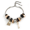 Trendy Glass, Crystal, Metal Bead Charm Chain Bracelet In Silver Tone (Gold/ Black/ Silver) - 15cm L/ 3cm Ext