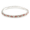 Slim Pink/ Clear Crystal Flex Bracelet In Silver Tone Metal - up to 17cm L - For Small Wrist