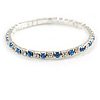 Slim Sky Blue/ Clear Crystal Flex Bracelet In Silver Tone Metal - up to 17cm L - For Small Wrist