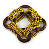 Multistrand Dusty Yellow Glass Bead with Wooden Rings Flex Bracelet - Medium