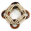 Multistrand Antique White Glass Bead with Wooden Rings Flex Bracelet - Medium