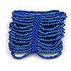 Wide Blue Glass Bead Flex Bracelet - Large - up to 22cm wrist
