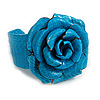 Statement Turquoise Snake Print Leather Rose Flower Flex Cuff Bangle Bracelet - Adjustable