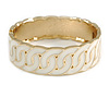 Cream Enamel Interlocked Link Round Hinged Bangle Bracelet In Gold Tone - 19cm L