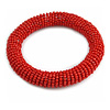 Red Glass Bead Roll Stretch Bracelet - Adjustable