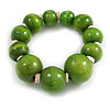 Lime Green Graduated Wood Bead Flex Bracelet - 18cm Long