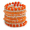 Wide Coiled Ceramic, Glass Bead Bracelet (Orange, Transparent) - Adjustable