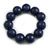 Dark Blue Round Bead Wood Flex Bracelet - 19cm Long