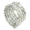 White Ceramic Bead Coiled Flex Bracelet - Adjustable