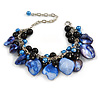 Blue/ Black Simulated Pearl Bead & Shell Component Charm Bracelet (Silver Tone) - 15cm Long/ 7cm Ext