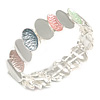 Pastel Multi Enamel Oval Cluster Textured Flex Bracelet In Silver Tone - 18cm Long
