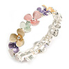 Pastel Multicoloured Enamel Floral Flex Bracelet in Silver Tone - 20cm Long