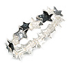 Dark Grey/ Grey/ Metallic Enamel Star Flex Bracelet in Silver Tone - 20cm Long