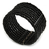 Black Glass Bead Flex Cuff Bracelet - Medium