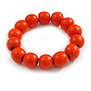 Orange Painted Round Bead Wood Flex Bracelet - M/L