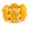 Wide Chunky Resin/ Wood Bead Flex Bracelet in Yellow/ White - M/ L