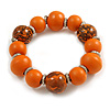 Wood Bead with Animal Print Flex Bracelet in Orange/ Size M
