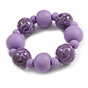 Chunky Wood Bead with Animal Print Flex Bracelet in Lilac Purple/ Size M