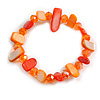 Orange/Coral Glass and Sea Shell Bead Flex Bracelet - M/L