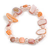 Glass Bead and Sea Shell Nugget Flex Bracelet in Pastel Coral/Pastel Purple - Size M/L