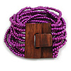 Purple Glass Bead Multistrand Flex Bracelet With Wooden Closure - 19cm L