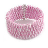 Fancy Light Pink Glass Bead Flex Cuff Bracelet - Adjustable