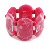 Chunky Pink/White Resin and Deep Pink Wood Bead Wide Flex Bracelet - M/ L