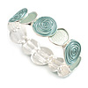 Pastel Mint Enamel Rose Floral Flex Bracelet in Light Silver Tone - 18cm Long - M