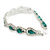 Party/Birthday/Wedding Emerald Green/Clear Diamante Teardrop Element Bracelet In Silver Tone Metal - 17cm Long