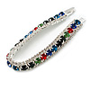 Multicoloured Crystal Tennis Style Bracelet in Silver Tone - 17cm L/ Medium Size