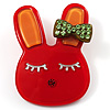 Cute Red Plastic Bunny Brooch With Crystal Bow
