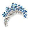 Flower And Butterfly Cluster Crystal Brooch (Sky Blue)