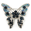 Dazzling Navy Blue Crystal Butterfly Brooch (Silver Tone)