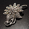 Clear Crystal Floral Brooch (Silver Tone)
