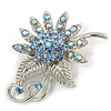 Light Blue Crystal Floral Brooch (Silver Tone)