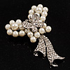 Elegant Imitation Pearl Crystal Butterfly Brooch