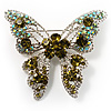 Dazzling Olive Green Crystal Butterfly Brooch