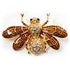 Flying Bee Gold Crystal Brooch