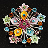Multicoloured Glittering Diamante Floral Brooch (Silver Tone)