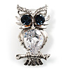 Stunning CZ Owl Brooch (Silver Tone)